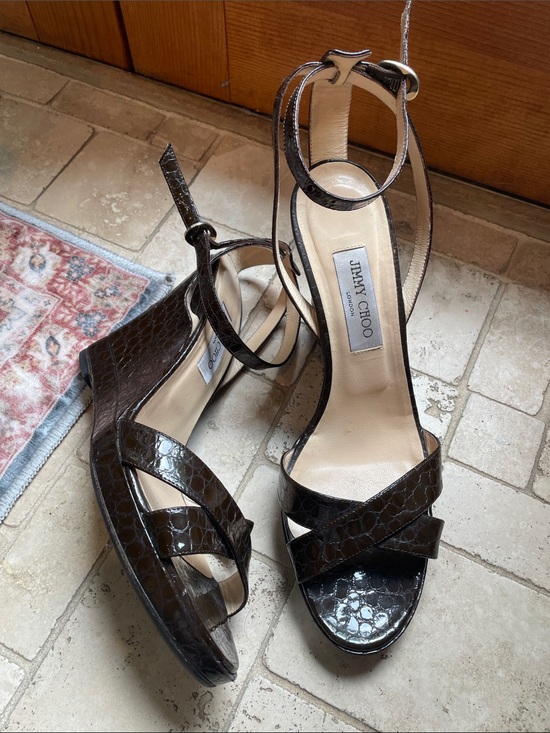 Jimmy Choo Shoes - Jimmy Choo Brown Croc-Embossed Leather Platform Sandals Reinforced 42